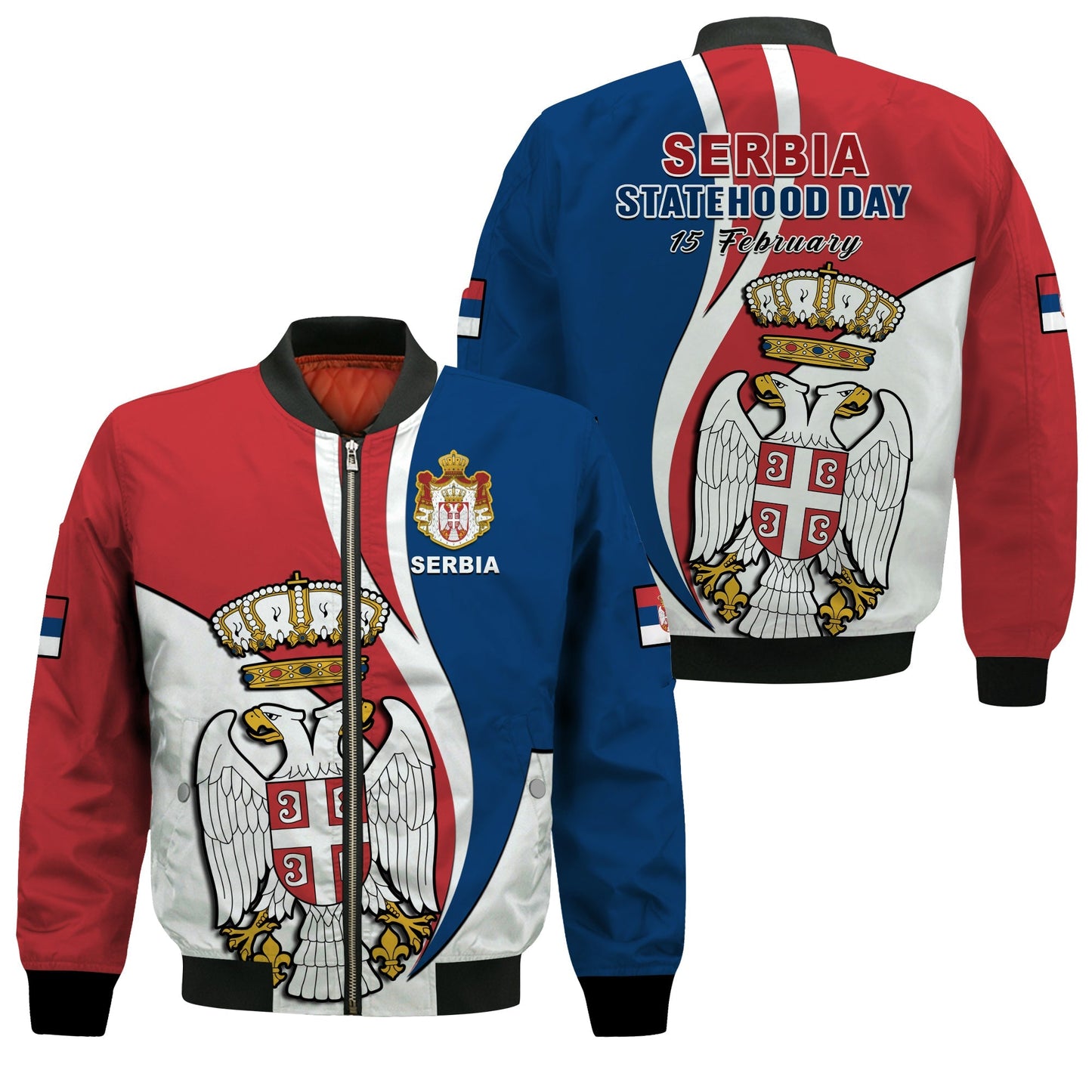 Serbia Bomber Jacket Happy Serbian Statehood Day With Coat Of Arms