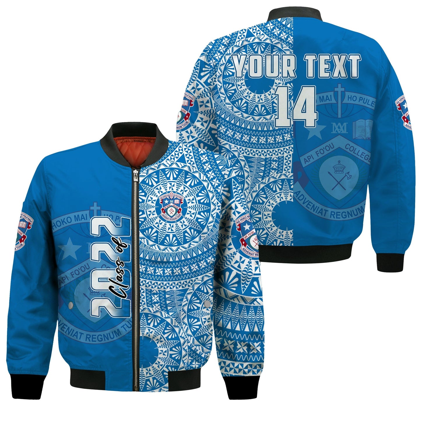 (Custom Text And Number) Apifoou Tonga College Bomber Jacket Class Of Year Tongan Ngatu Pattern