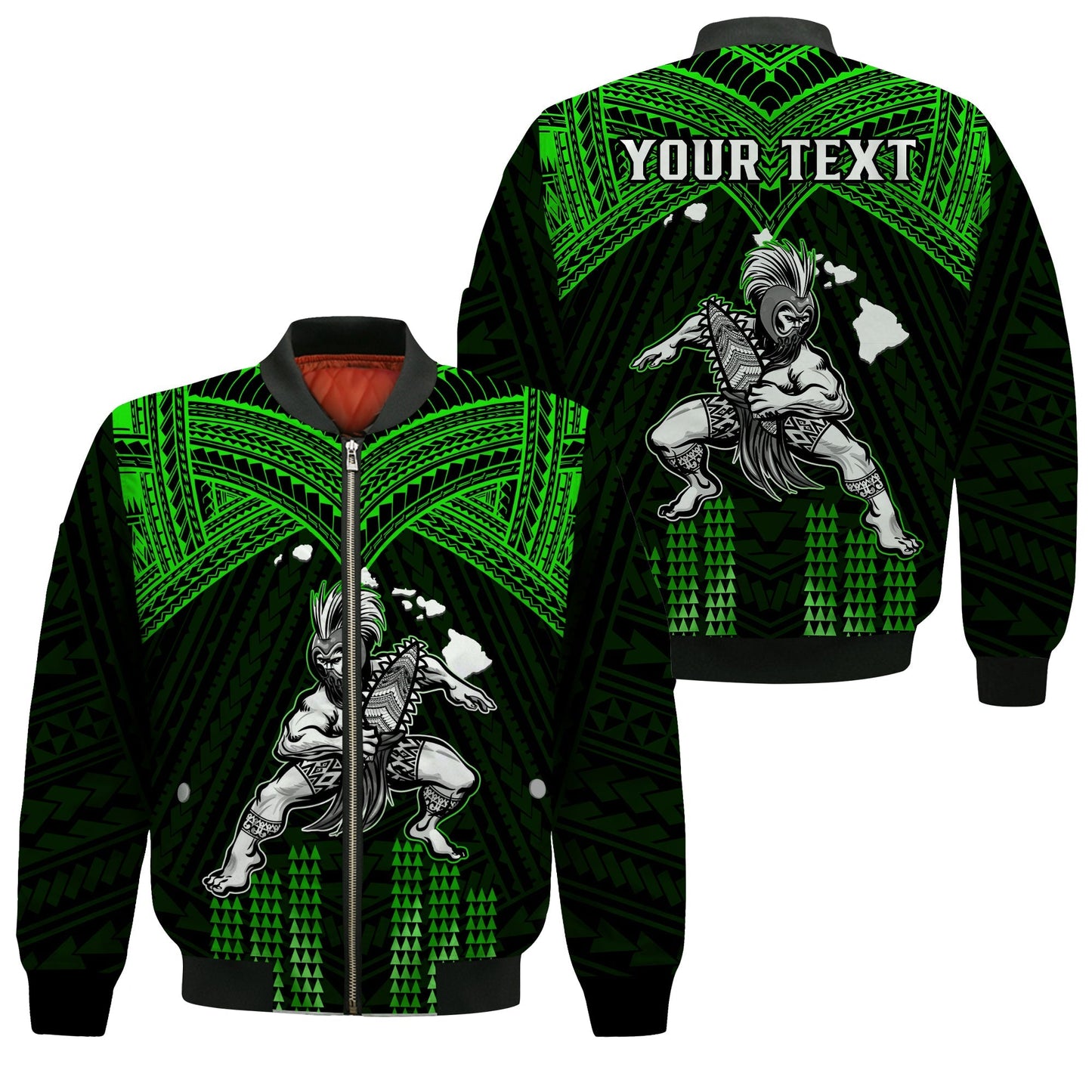(Custom Personalised) Hawaii Bomber Jacket Hawaiian Warrior With Weapon Polynesian Ver.03