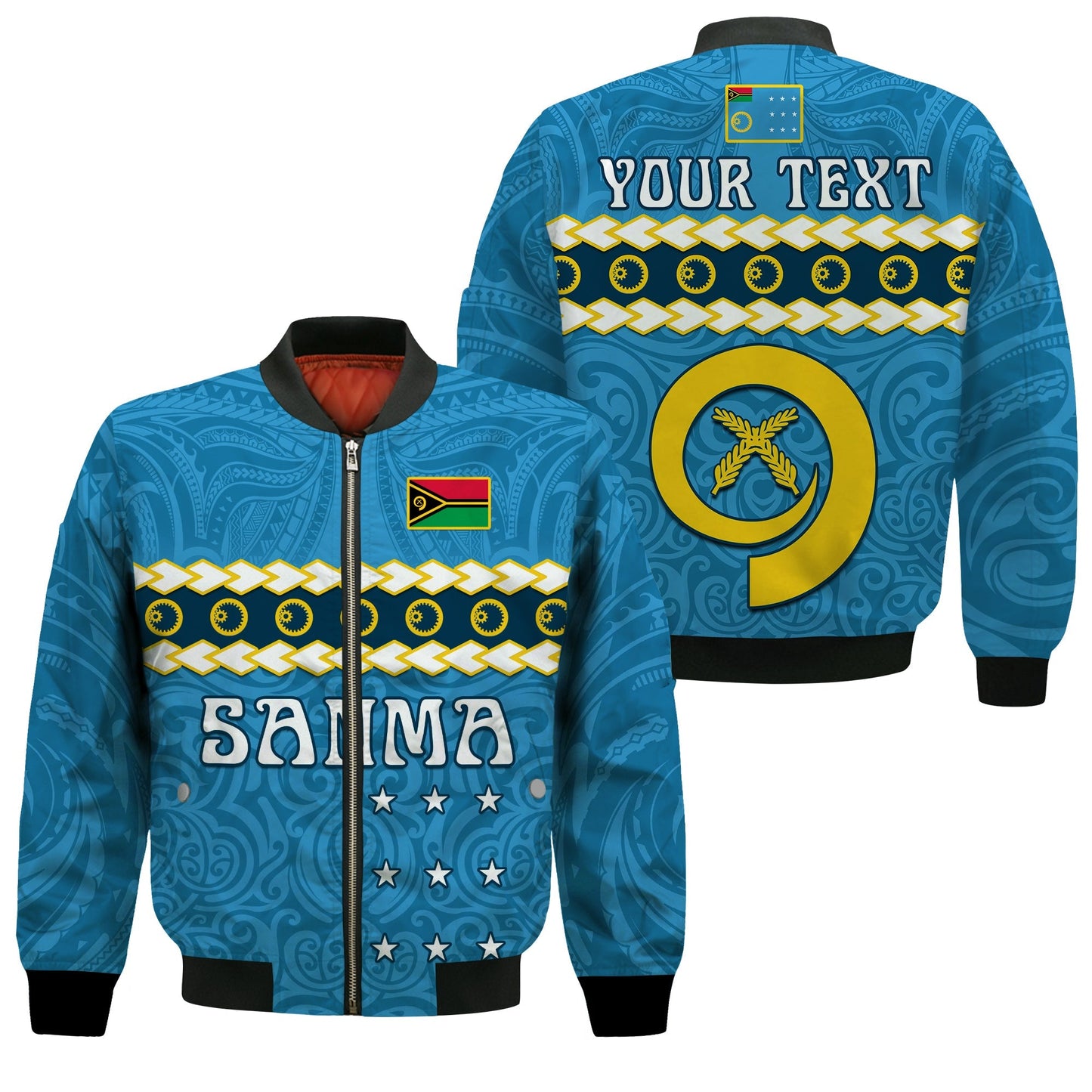 (Custom Personalised) Sanma Province Bomber Jacket Vanuatu Pig Tusk Polynesian Flag Style