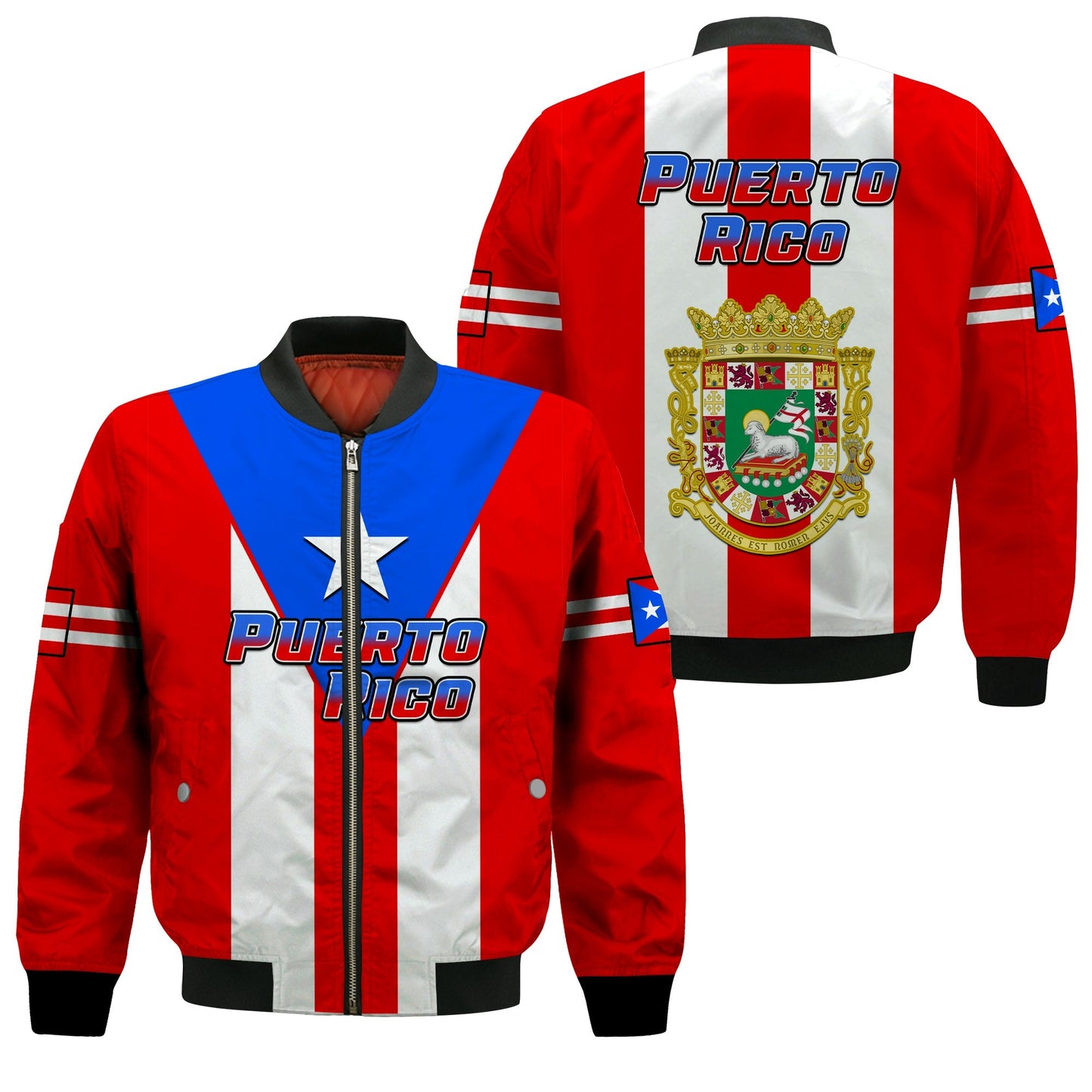 Puerto Rico Bomber Jacket Coat Of Arms Mix Flag