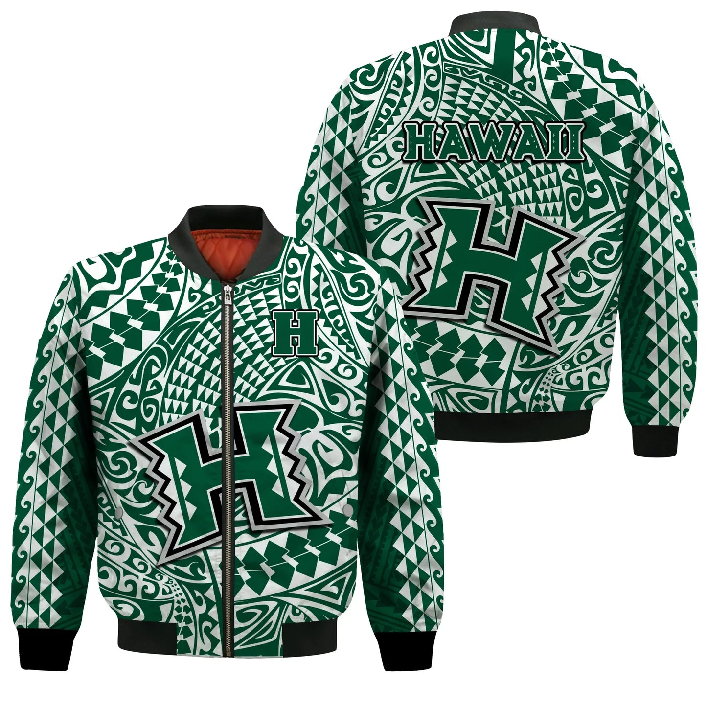 Hawaii Football Bomber Jacket Rainbow Warriors Tribal Kakau