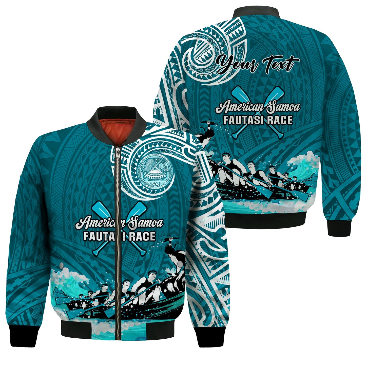 (Custom Personalised) American Samoa Bomber Jacket Fautasi Race Samoan Pattern Ver.03