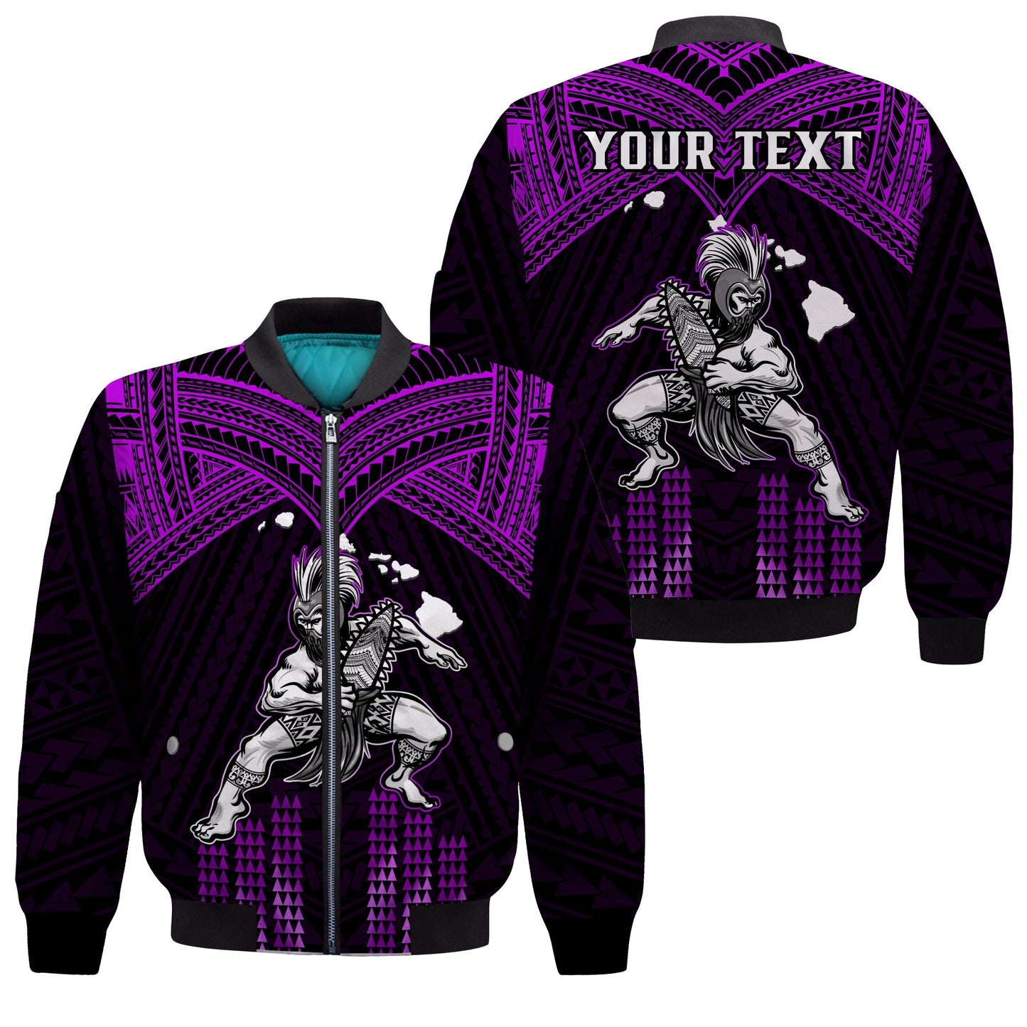 (Custom Personalised) Hawaii Bomber Jacket Hawaiian Warrior With Weapon Polynesian Ver.04