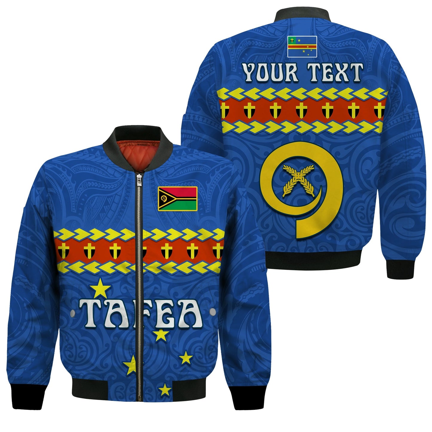 (Custom Personalised) Tafea Province Bomber Jacket Vanuatu Pig Tusk Polynesian Flag Style