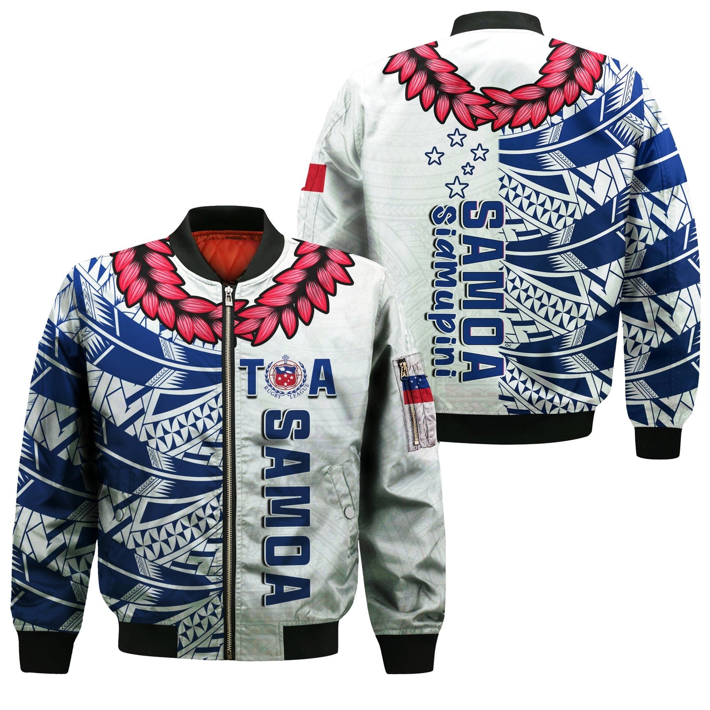 Toa Samoa Rugby Bomber Jacket Siamupini Ula Fala White