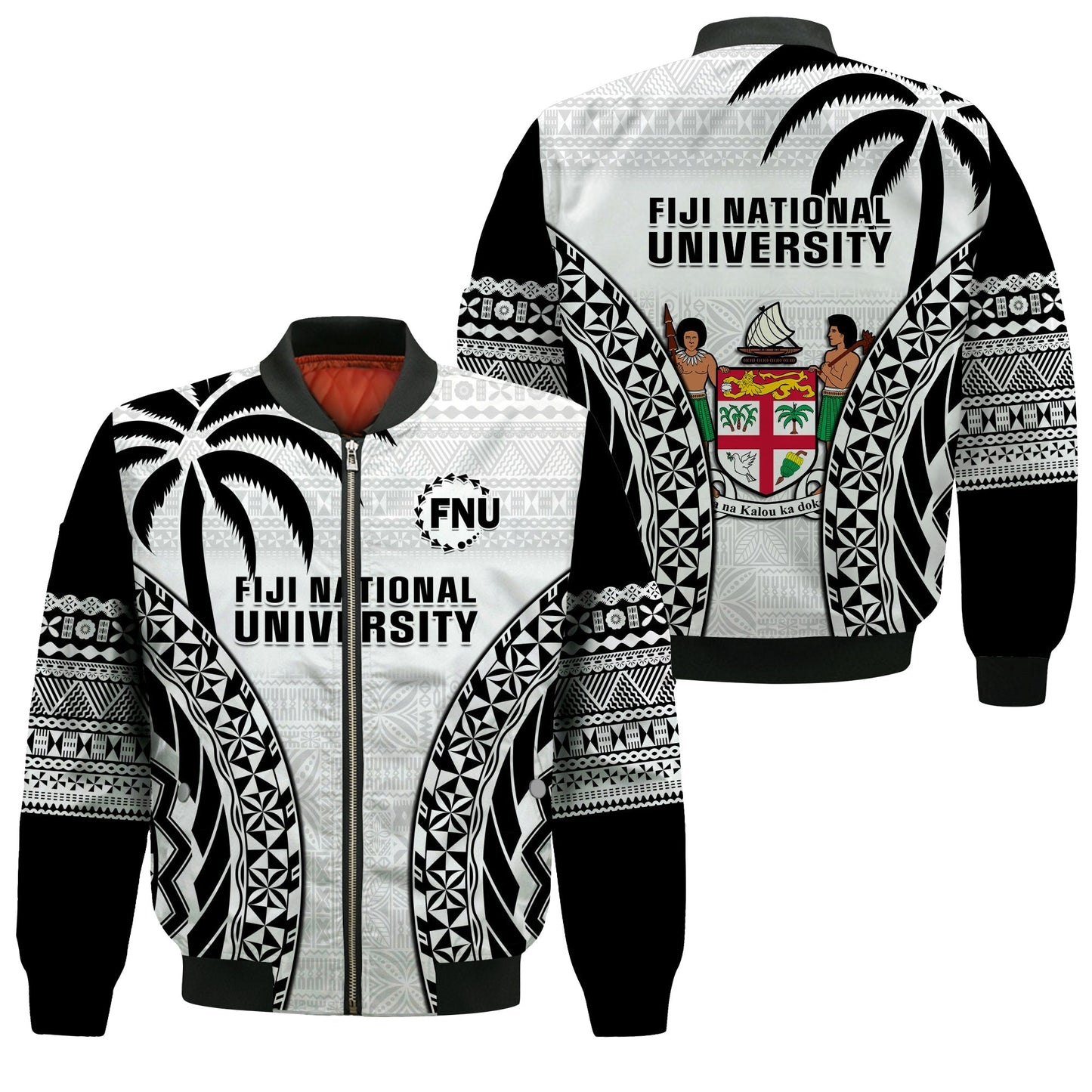 Fiji University Bomber Jacket National Fijian Tapa Pattern White