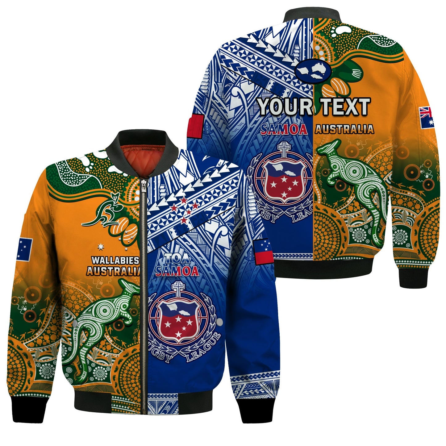 (Custom Personalised) Australia Wallabies And Toa Samoa Rugby Bomber Jacket Aboriginal Mix Polynesian