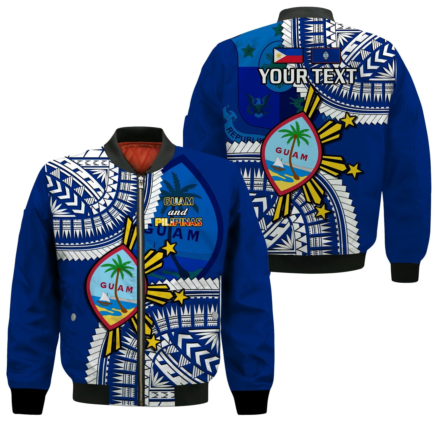 (Custom Personalised) Guam and Philippines Bomber Jacket Guaman Filipinas Together Blue