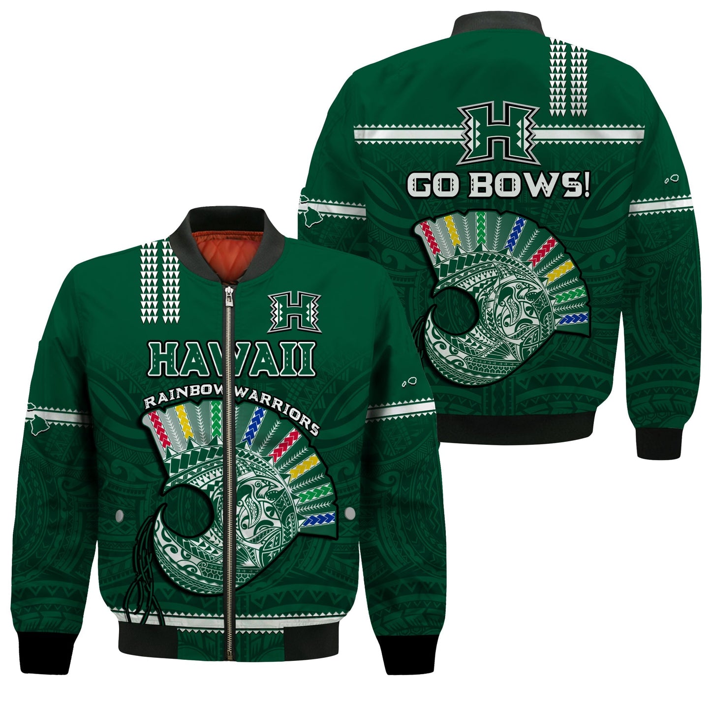 Hawaii Football Bomber Jacket Kakau Rainbow Warriors Helmet Go Bows