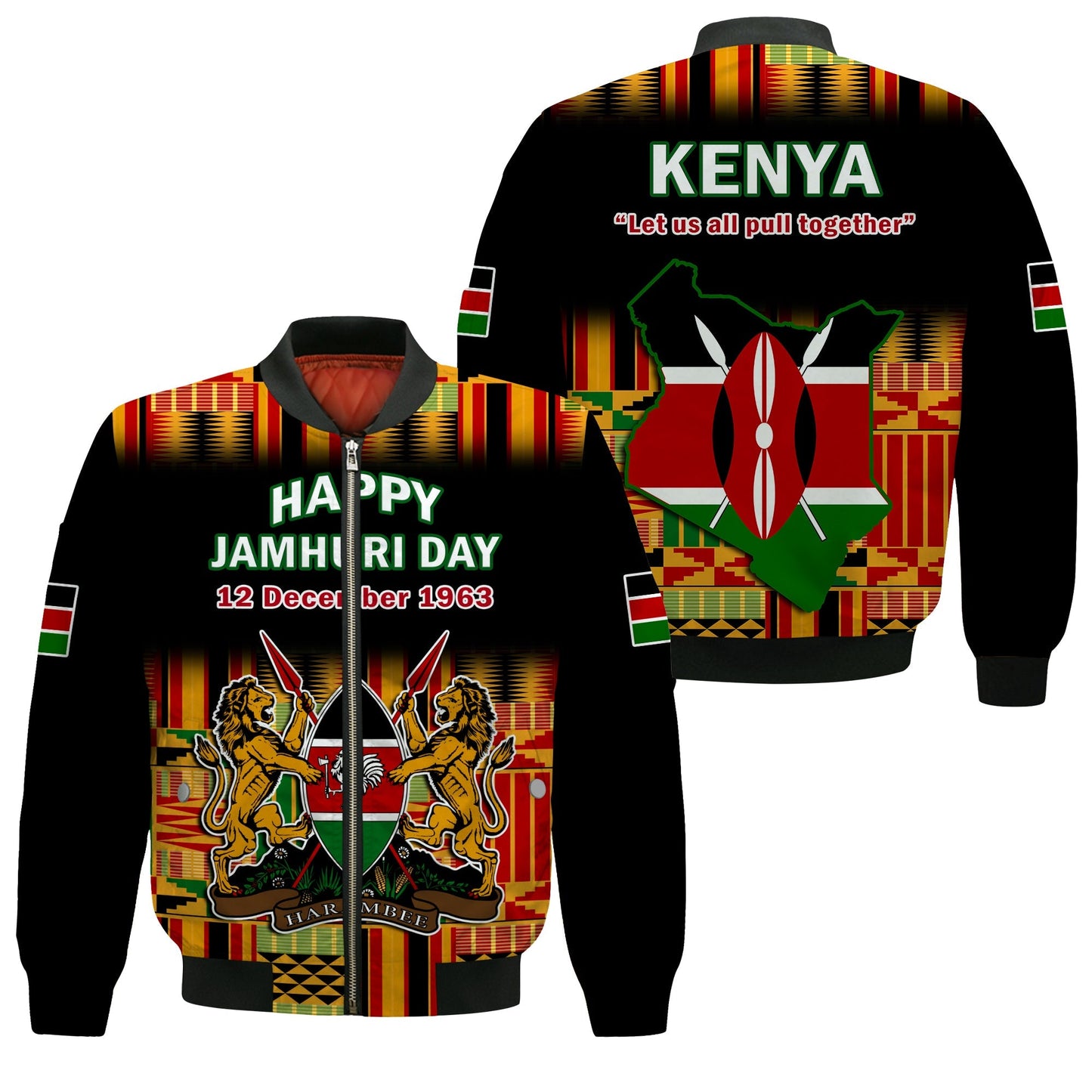 Kenya Bomber Jacket Happy Jamhuri Day Kenyan Pattern