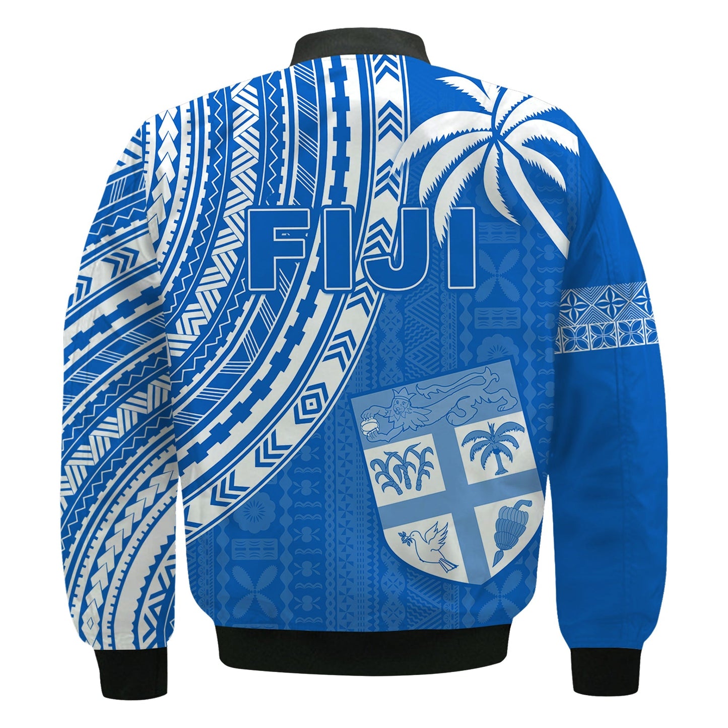 Fiji Rugby Sevens Bomber Jacket Fijian 7s Tapa Polynesian Blue Ver.01