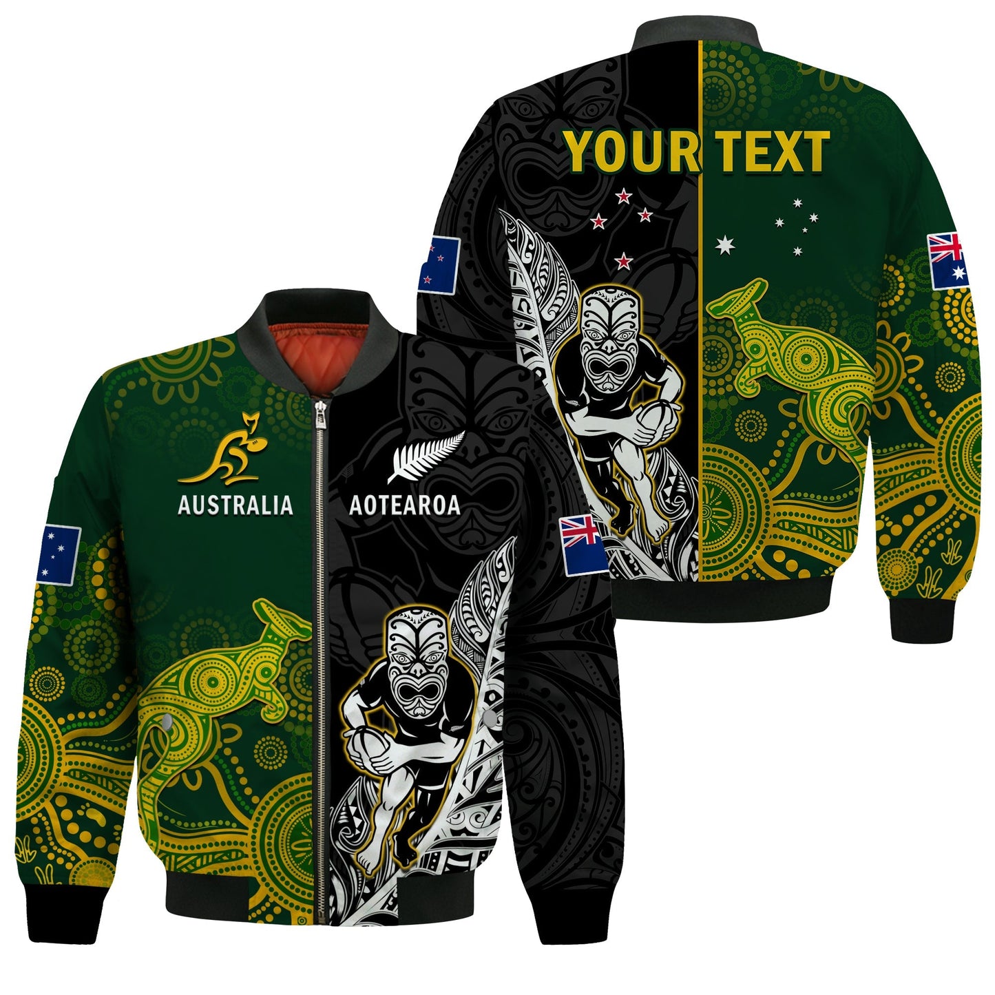 (Custom Personalised) Australia Rugby Mix Aotearoa Rugby Bomber Jacket Wallabies All Black Special Version
