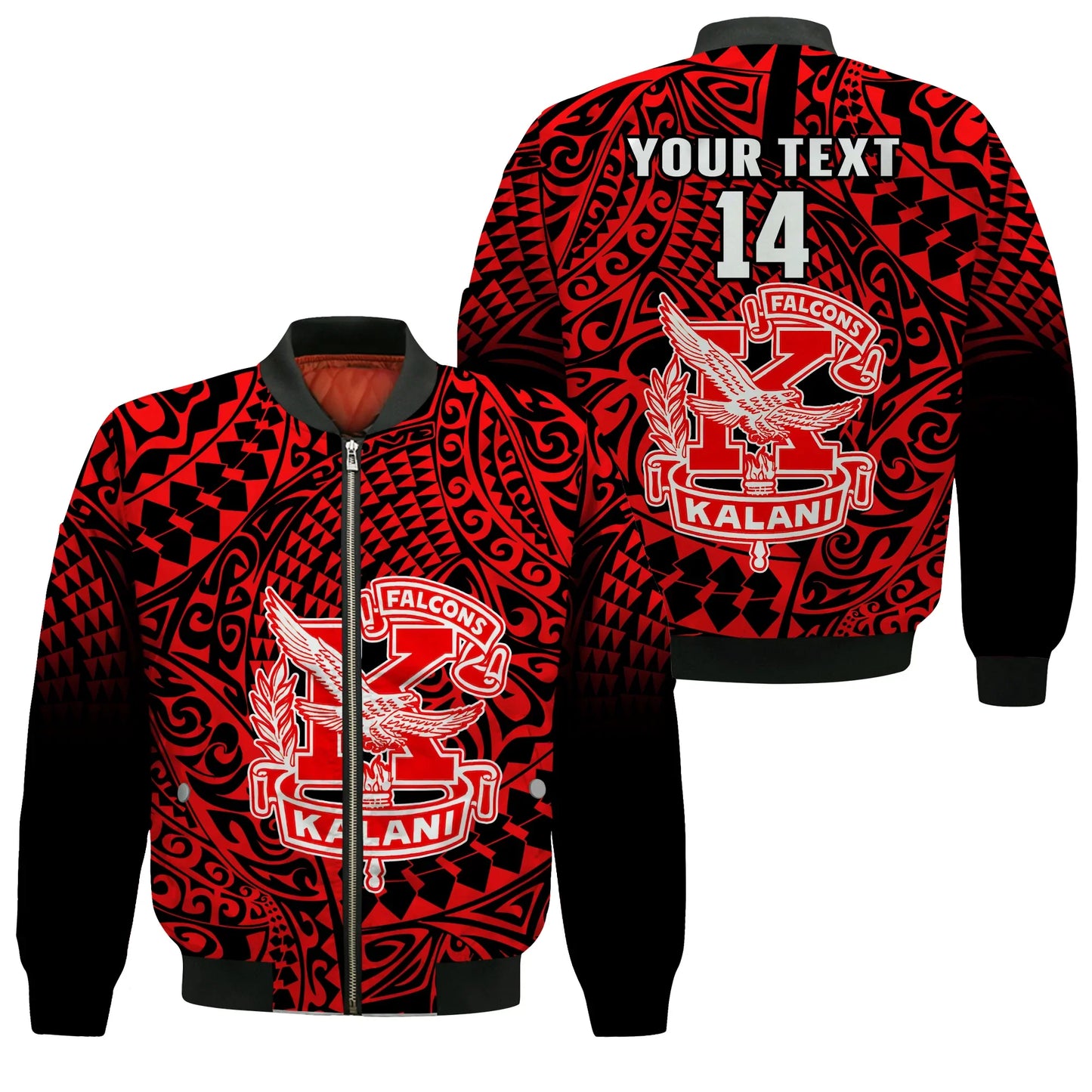 (Custom Text And Number) Hawaii Bomber Jacket Kalani High School Tribal Kakau