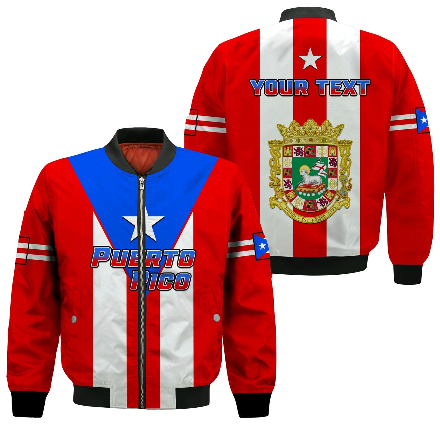 (Custom Personalised) Puerto Rico Bomber Jacket Coat Of Arms Mix Flag