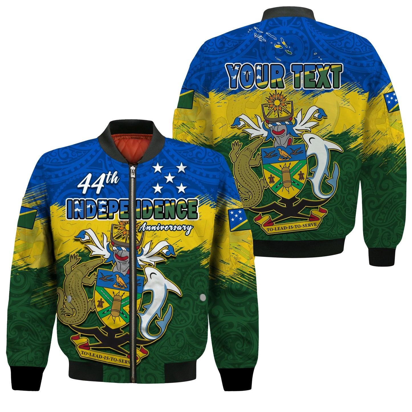 (Custom Personalised) Solomon Islands Bomber Jacket Happy 44th Independence Anniversary Polynesian Pattern