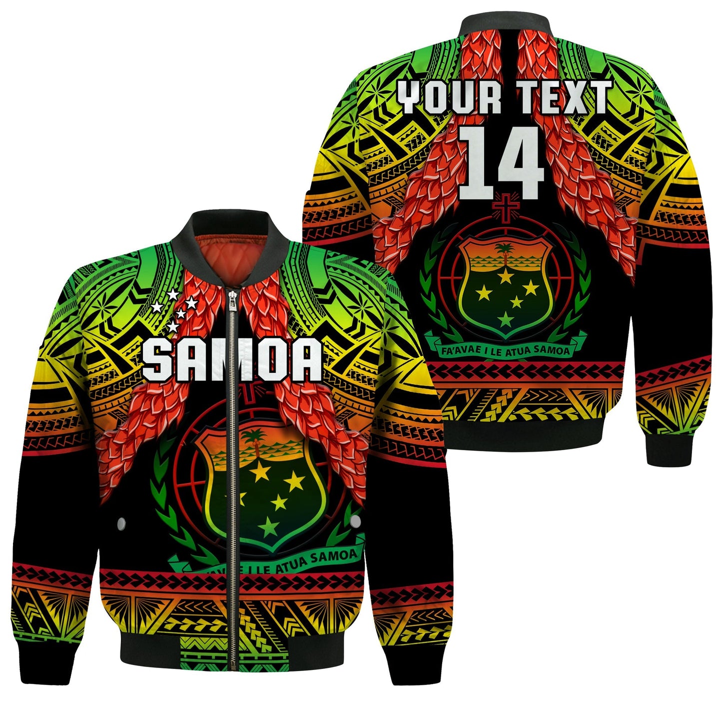 (Custom Text And Number) Samoa Rugby Bomber Jacket Teuila Torch Ginger Gradient Style