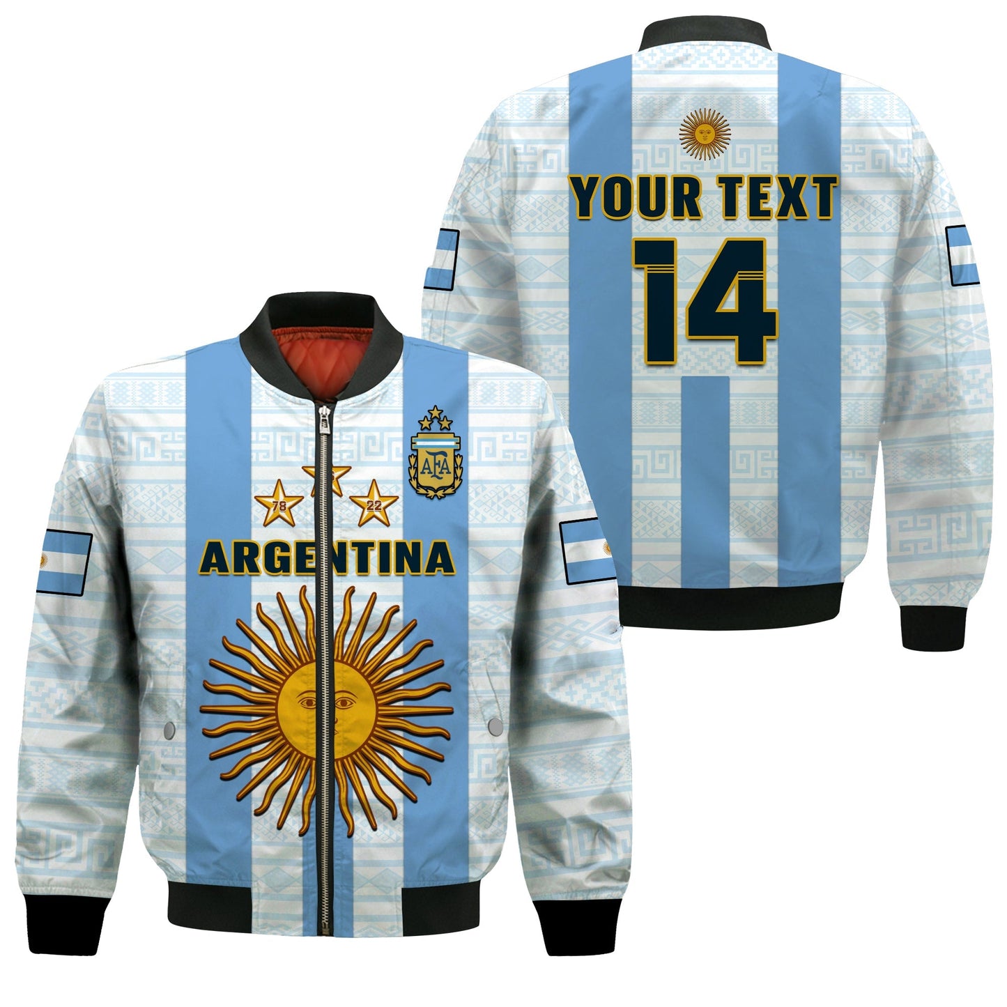 (Custom Text And Number) Argentina Football Bomber Jacket World Cup La Albiceleste 3rd Champions Proud