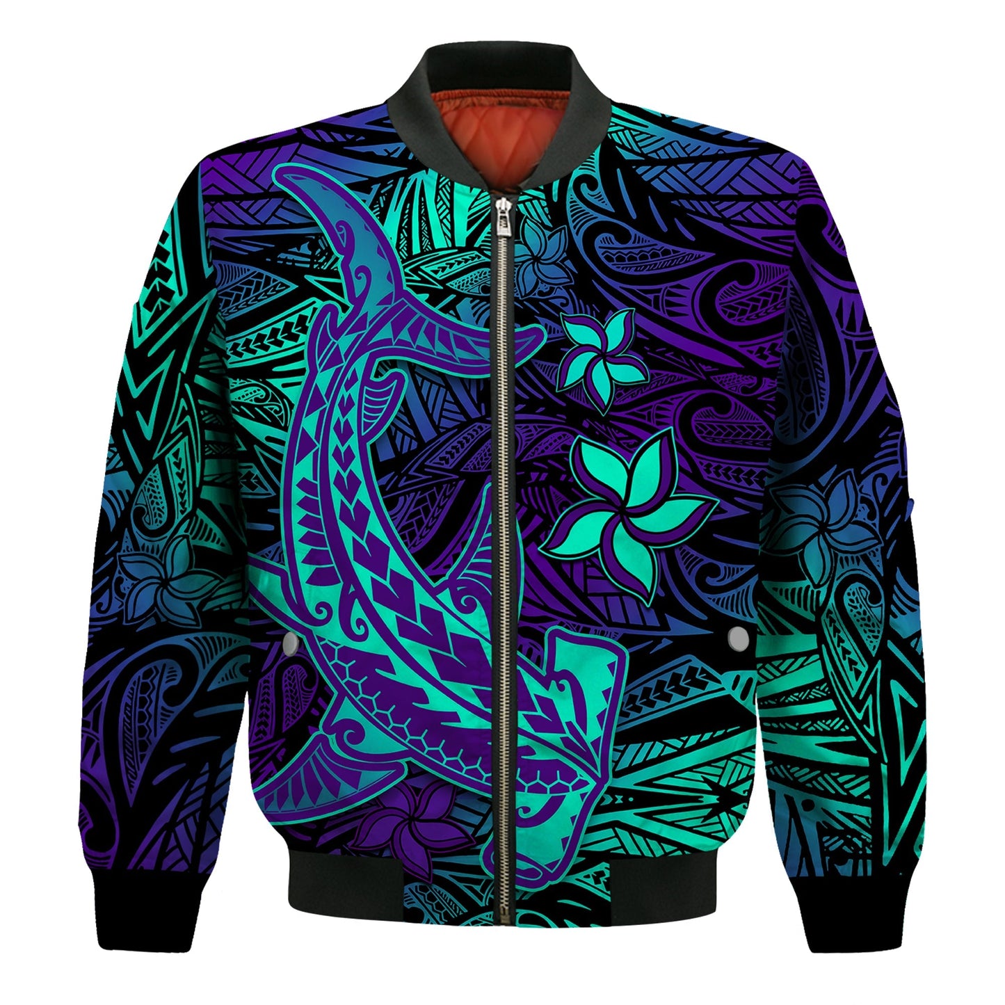 (Custom Personalised) Polynesian Bomber Jacket Purple Paradise Hawaiian Tribal Hammerhead Shark