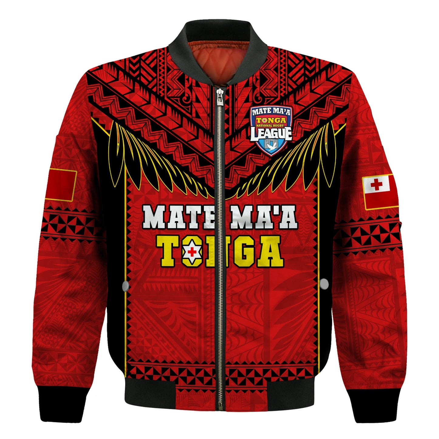 Tonga Rugby Bomber Jacket Mate Maa Tonga Pacific Ngatu Black