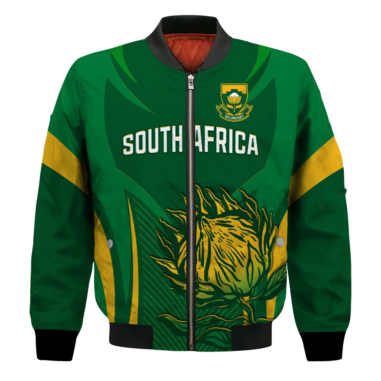 (Custom Text and Number) South Africa Cricket Bomber Jacket Proteas Champion