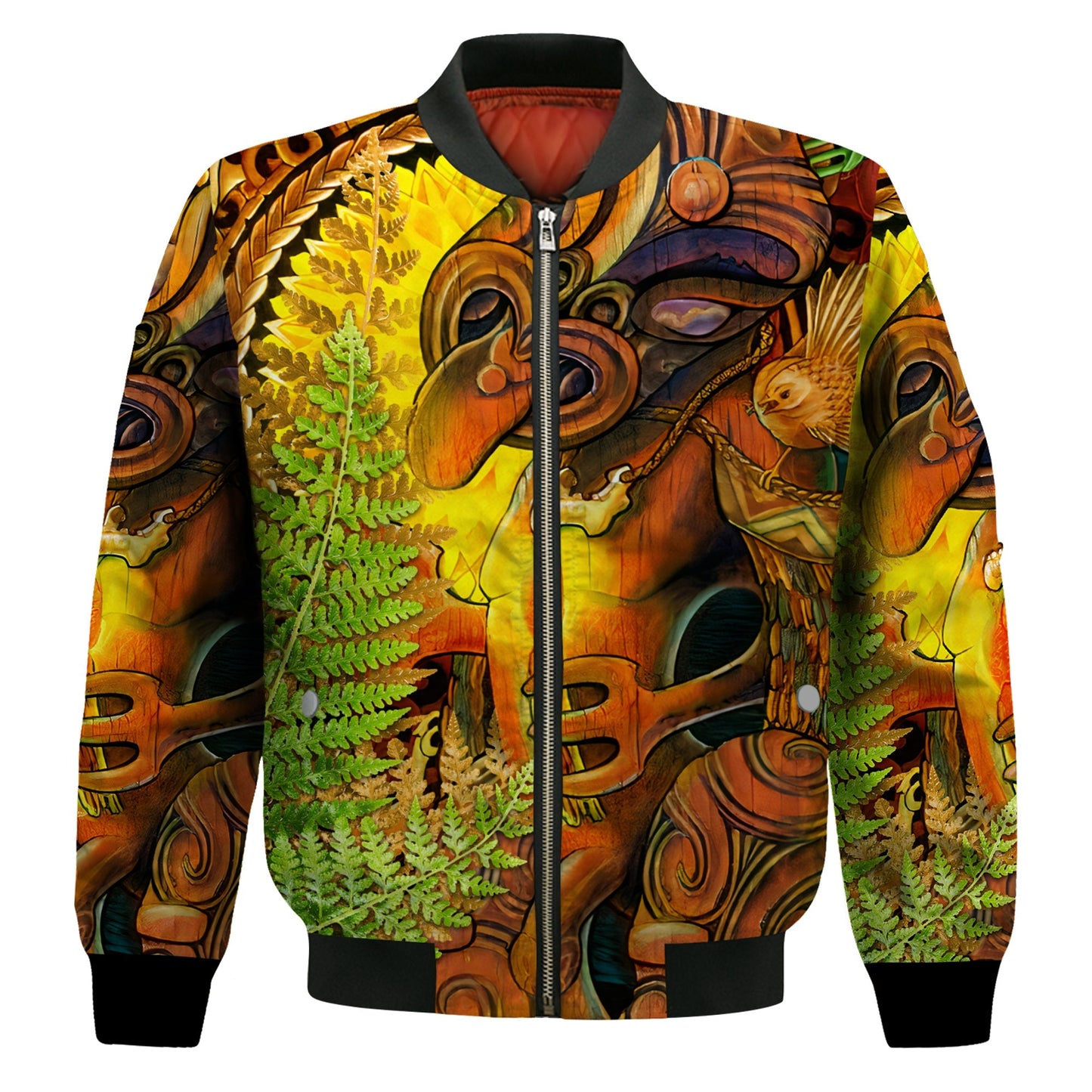 (Custom Personalised) Hei Tiki Maori Bomber Jacket Fern Aotearoa Ta Moko Sun