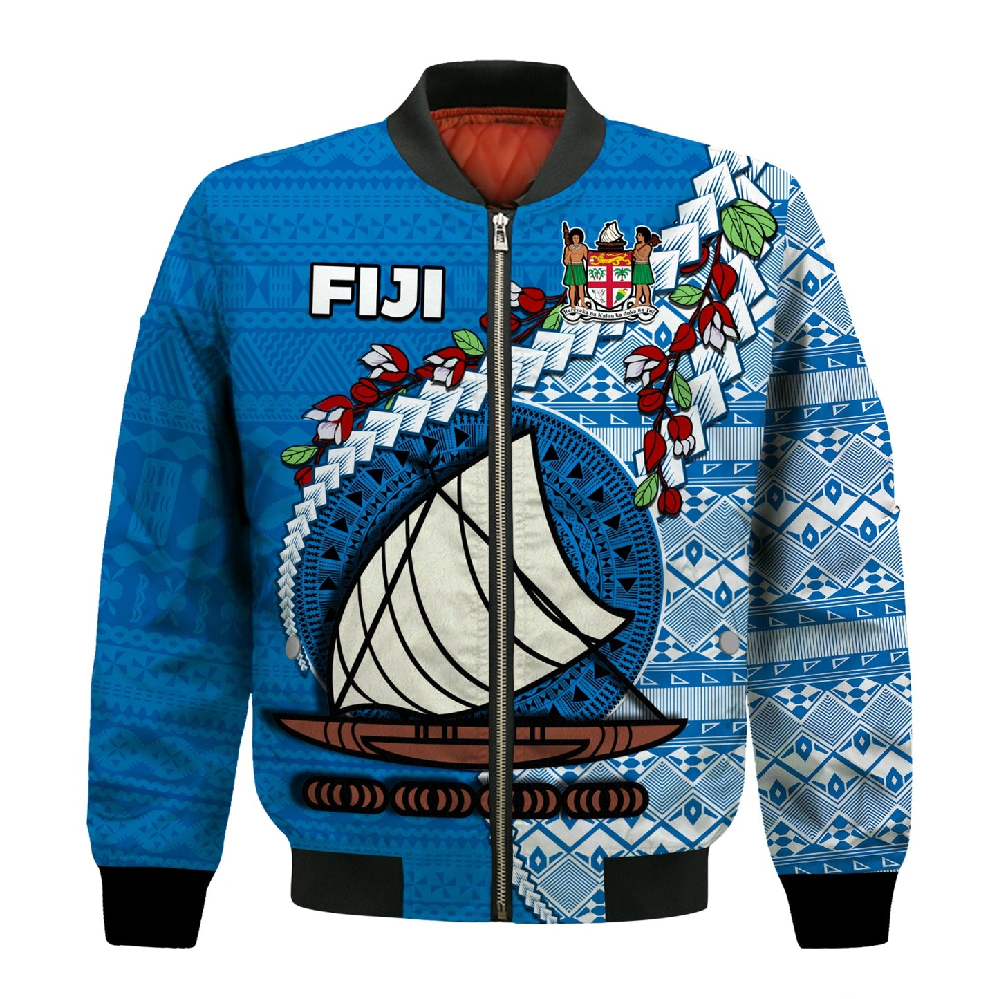 (Custom Personalised) Fiji Bomber Jacket Fijian Drua Mix Tagimaucia Flower Blue Style