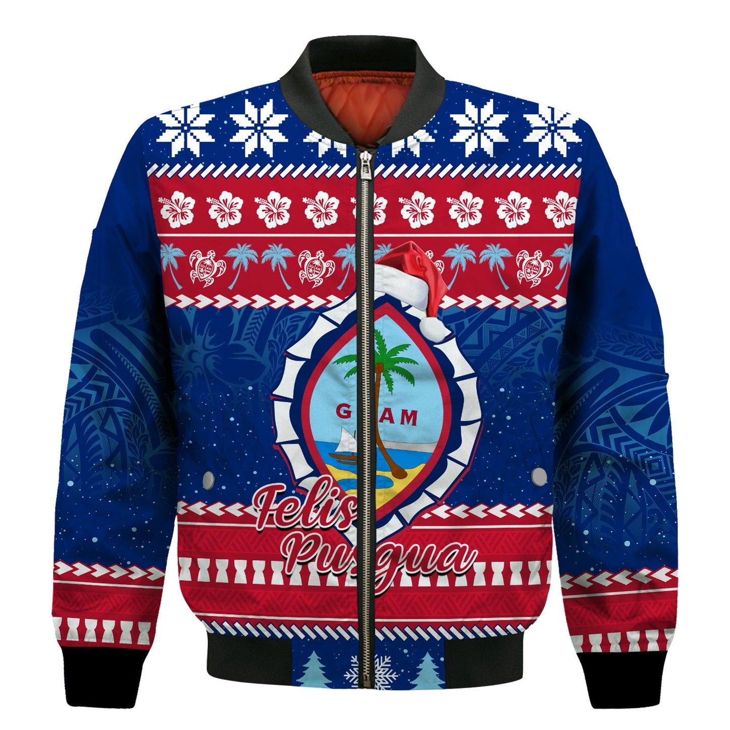 Guam Christmas Bomber Jacket Guaman Seal Polynesian Felis Pusgua Ver.04