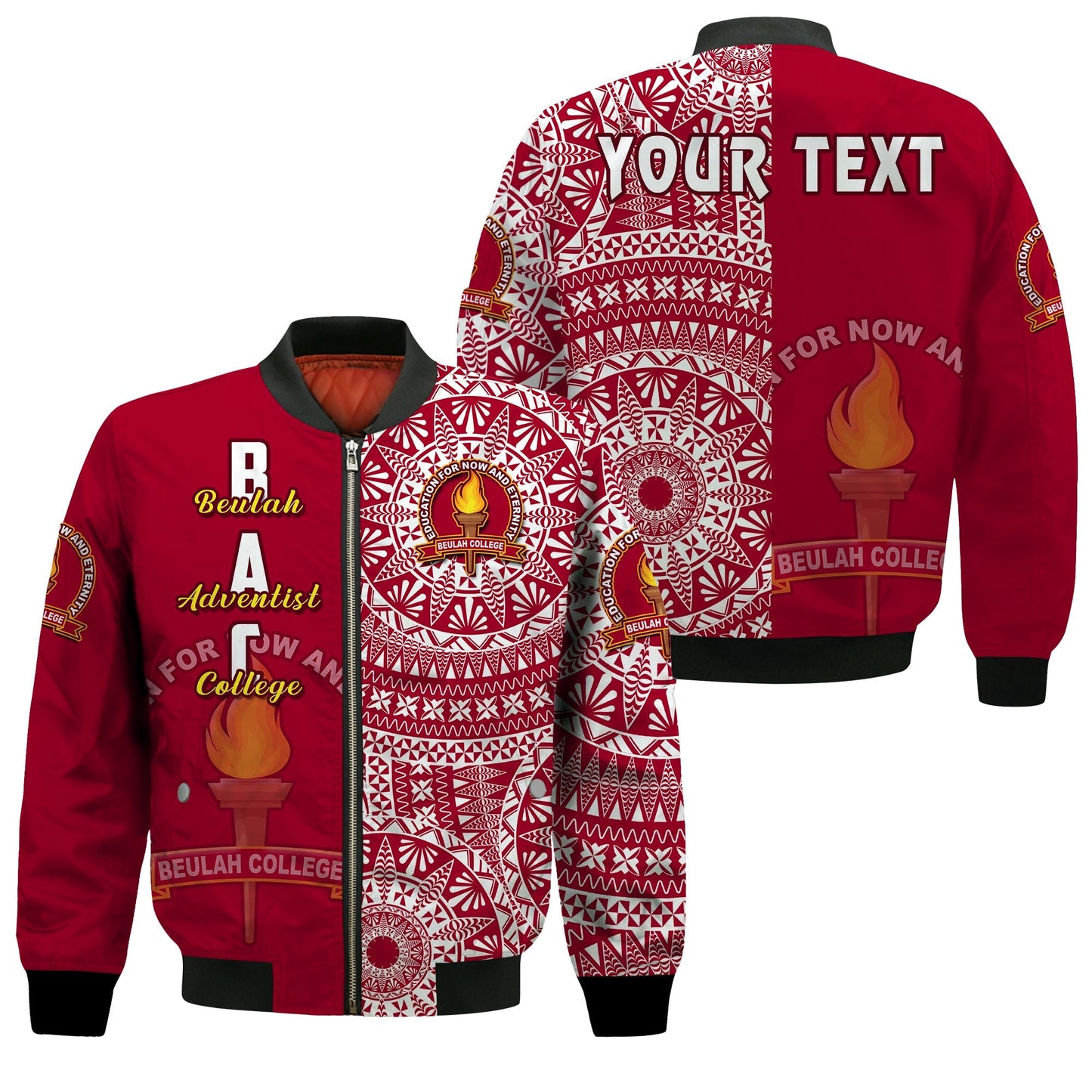 (Custom Personalised) Beulah Tonga College Bomber Jacket Tongan Ngatu Pattern