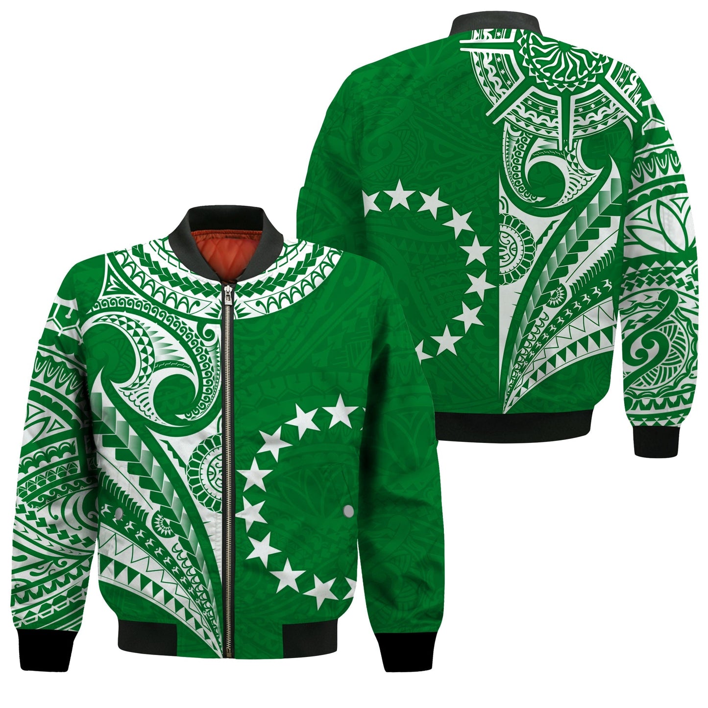 Cook Islands Tatau Bomber Jacket Symbolize Passion Stars Version Green