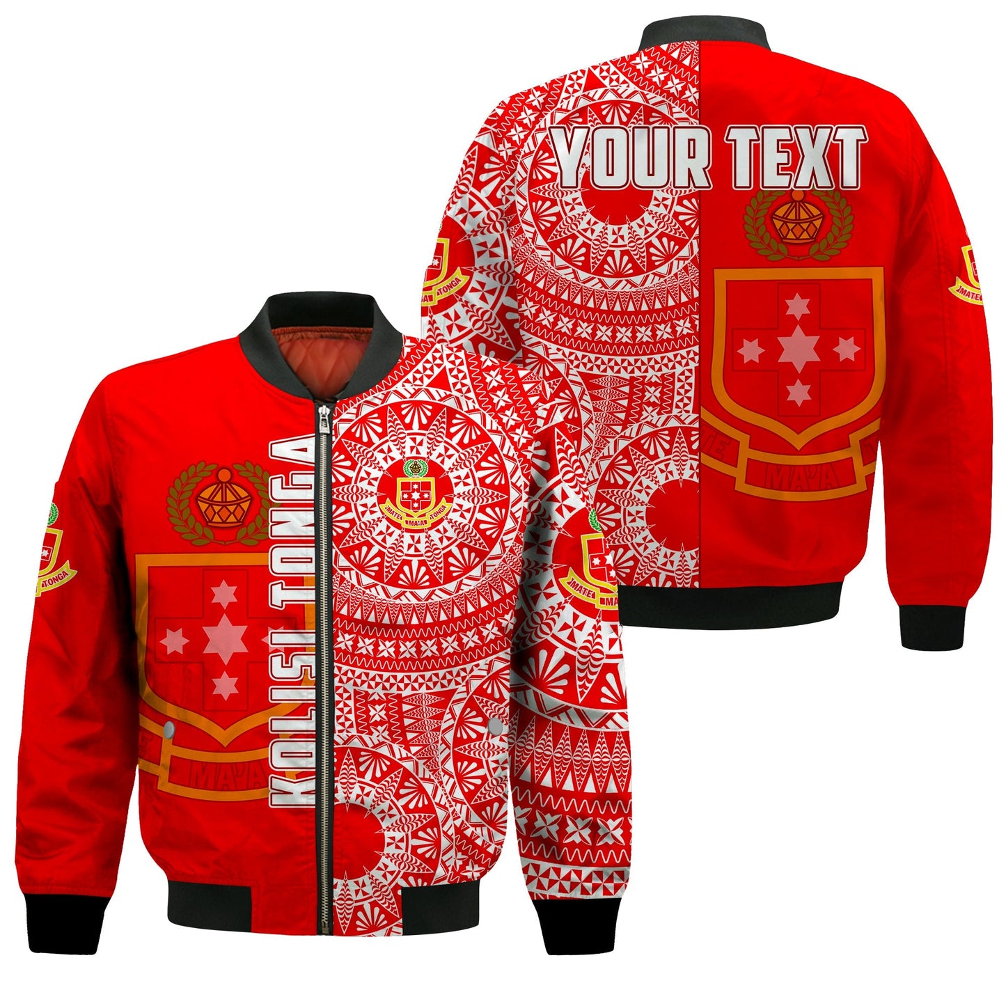 (Custom Personalised) Kolisi Tonga High School Bomber Jacket Tongan Ngatu Pattern