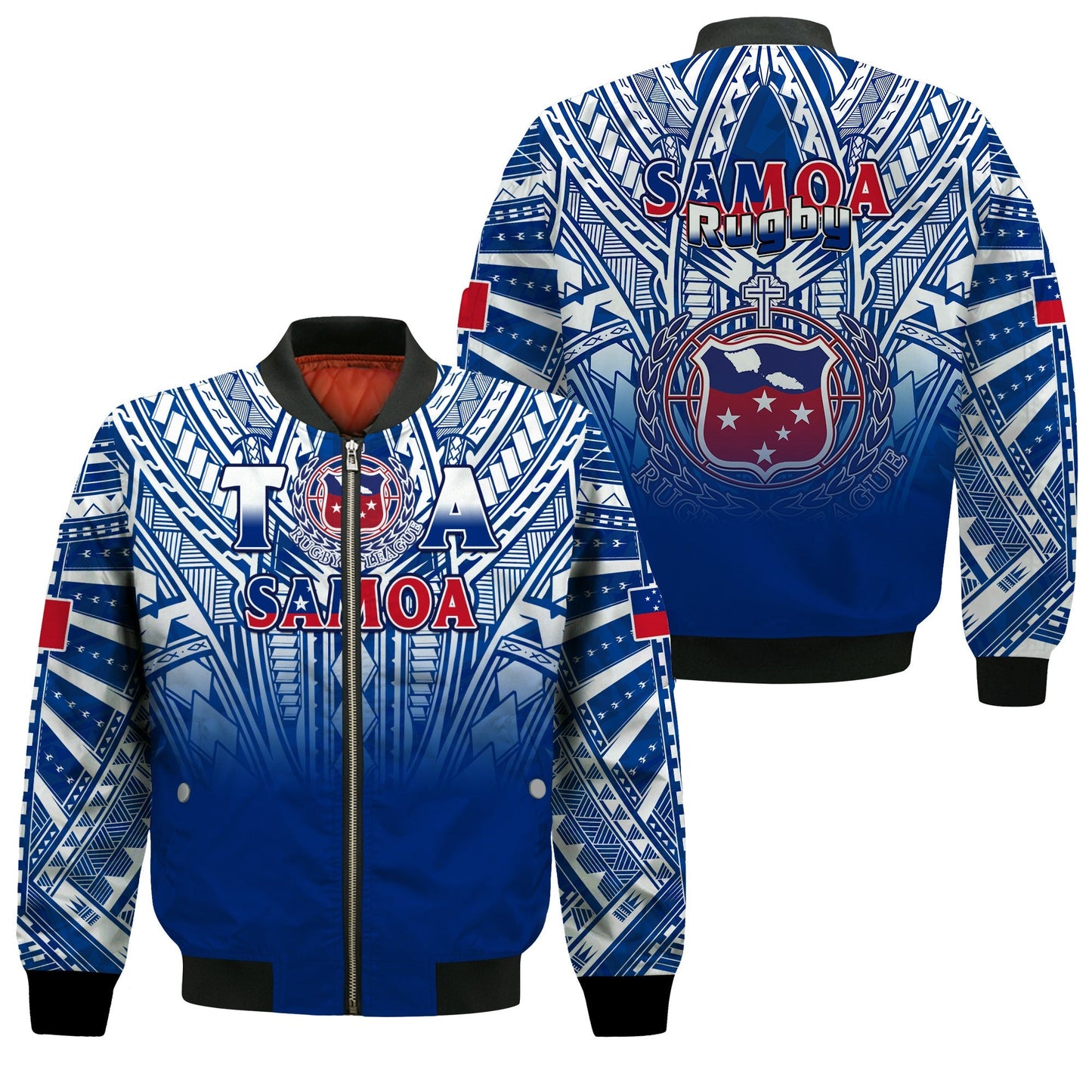 Samoa Rugby Bomber Jacket Toa Samoa Polynesian Pacific White Version