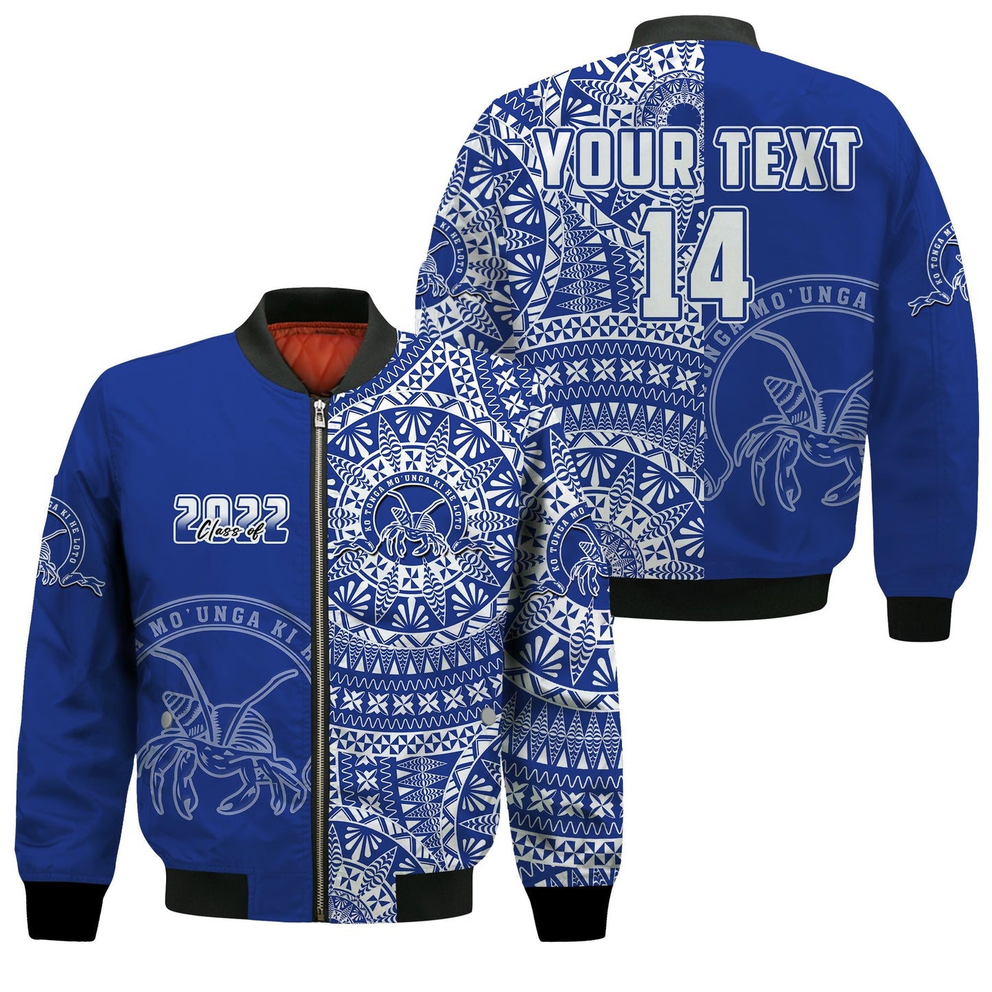 (Custom Text And Number) Tupou Tonga College Bomber Jacket Class Of Year Tongan Ngatu Pattern
