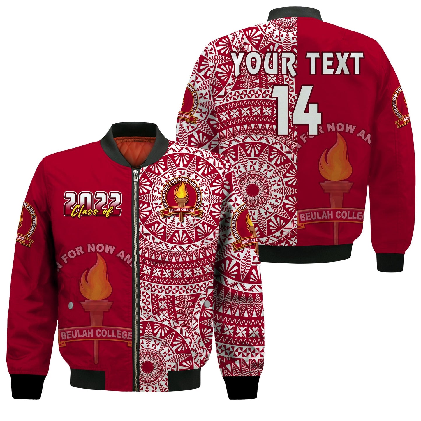 (Custom Text And Number) Beulah Tonga College Bomber Jacket Class Of Year Tongan Ngatu Pattern