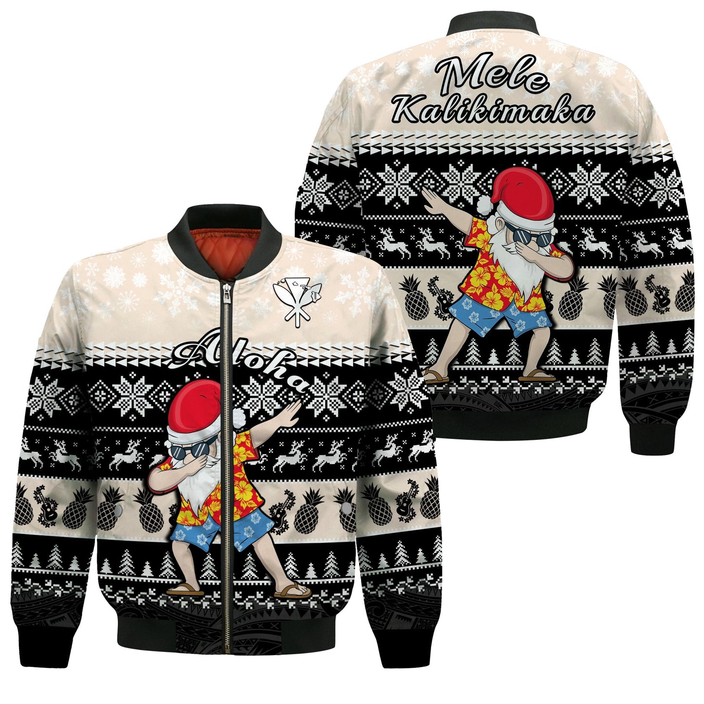 Hawaii Mele Kalikimaka Bomber Jacket Dabbing Santa Black Merry Christmas