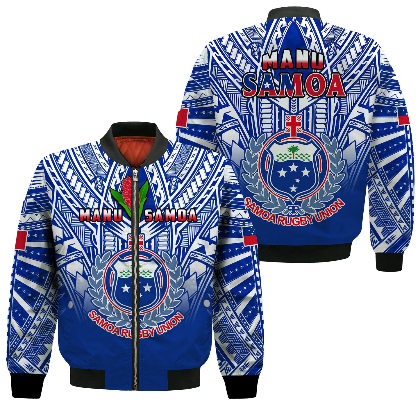 Samoa Rugby Bomber Jacket Manu Samoa 7s Ginger Blue Polynesian