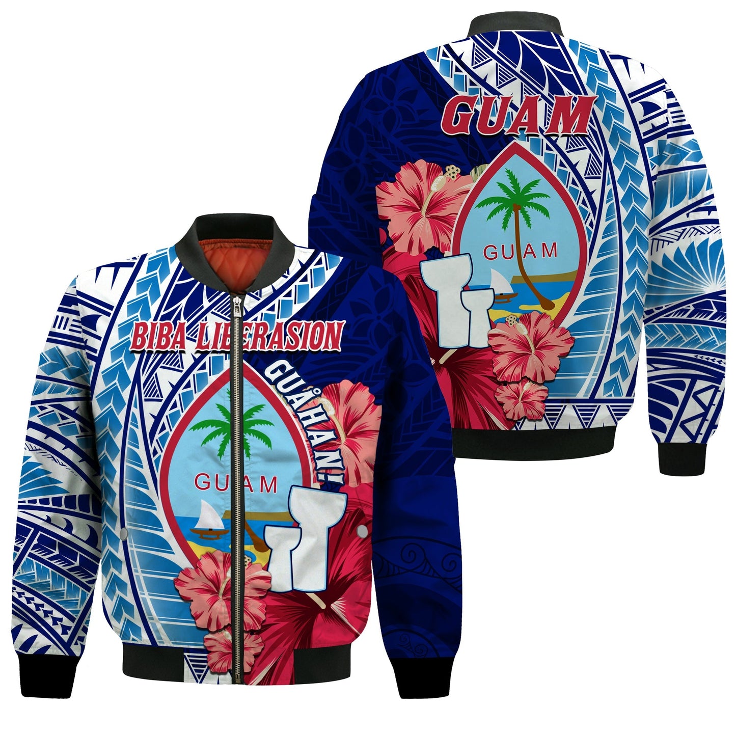 Guam Chamorro Bomber Jacket Happy Liberation Day Latte Stone