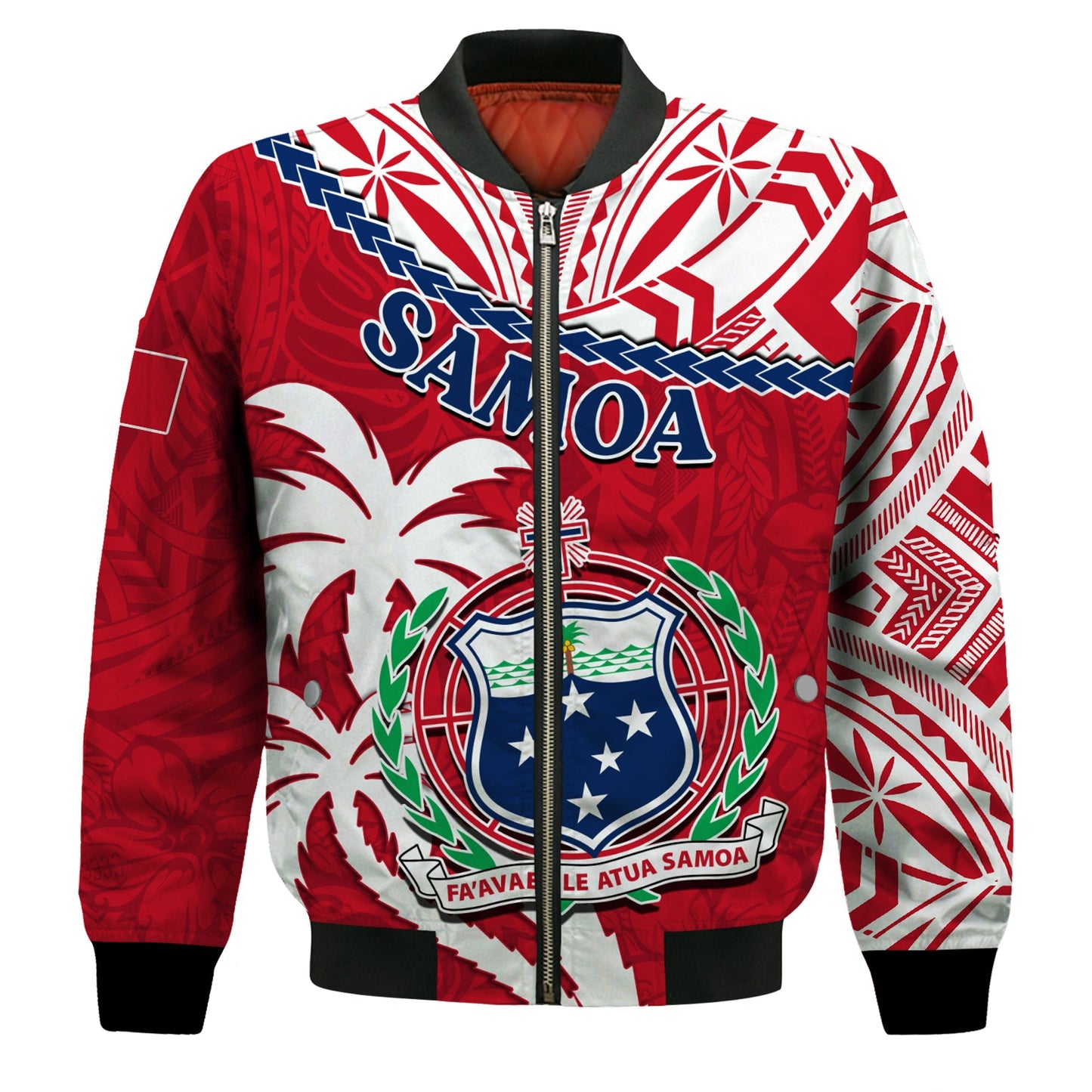 (Custom Personalised) Samoa Bomber Jacket Samoan Coat Of Arms With Coconut Red Style