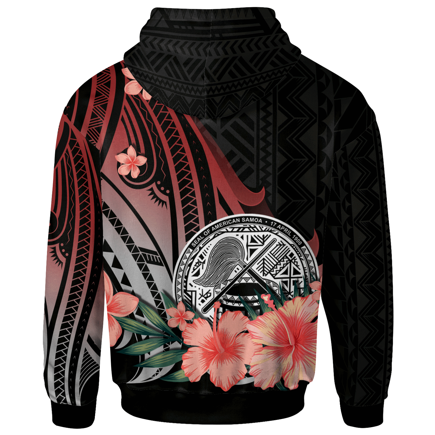 Custom Text American Samoa Personalised Custom Hoodie Red Polynesian Hibiscus Pattern Style