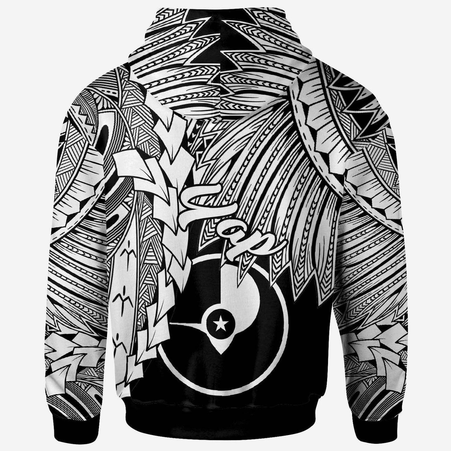 Yap Micronesian Hoodie Tribal Wave Tattoo White