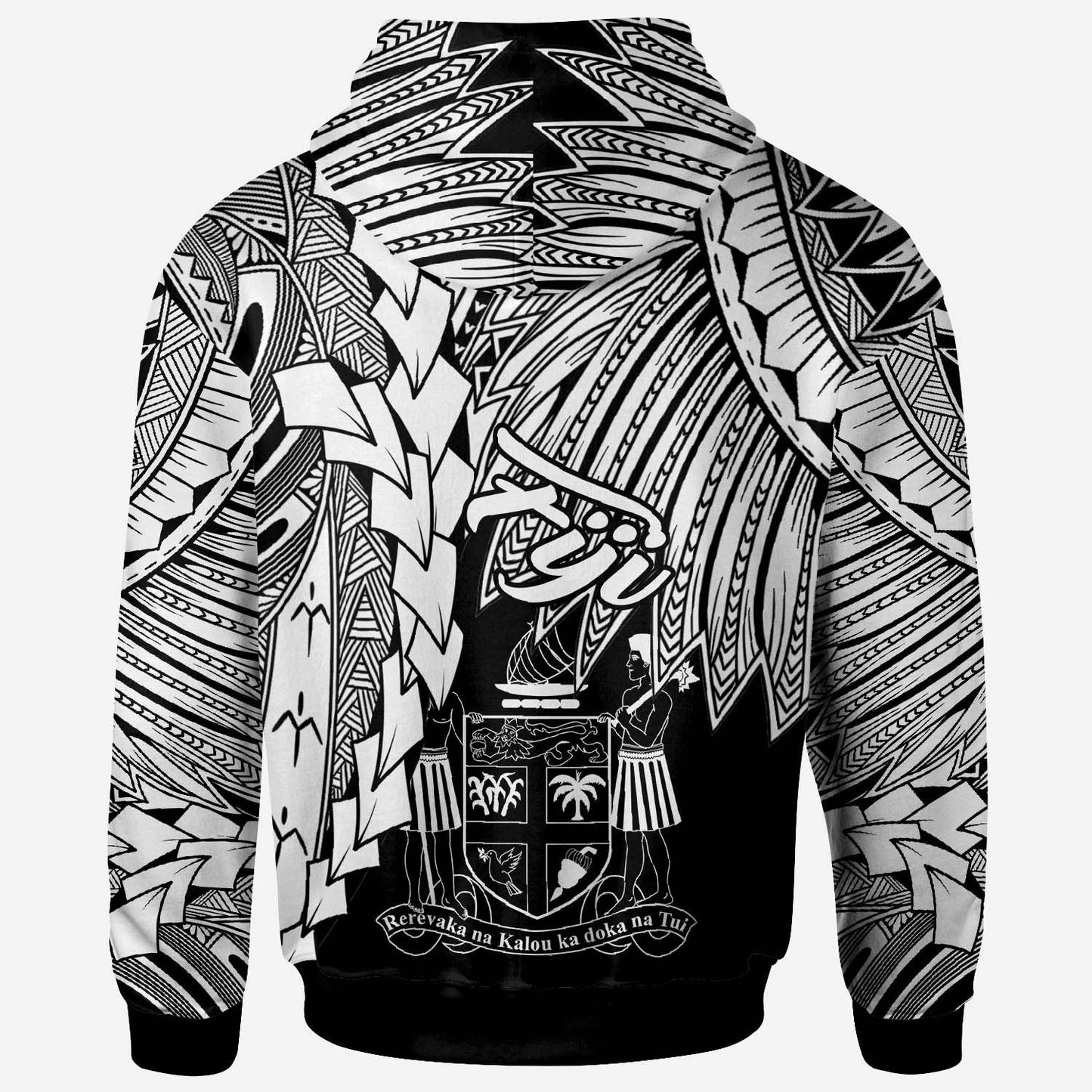 Fiji Polynesian Hoodie Tribal Wave Tattoo White