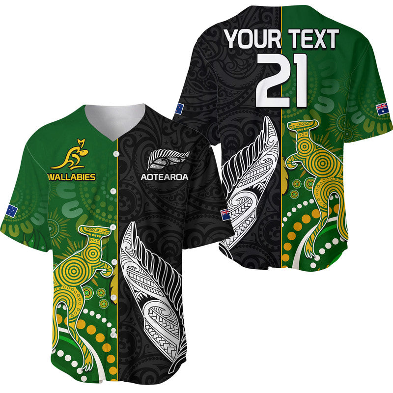 (Custom Personalised) Aotearoa Rugby All Black Combine Australia Wallabies Baseball Jersey Aboriginal Kangaroo And Maori Fern