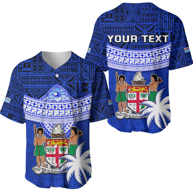 (Custom Personalised) Fiji Coat Of Arms Baseball Jersey Polynesian Tapa Palm Tree