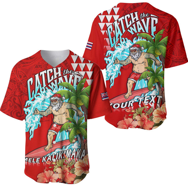 (Custom Personalised) Hawaii Mele Kalikimaka Baseball Jersey Santa Claus Surfing Xmas Time