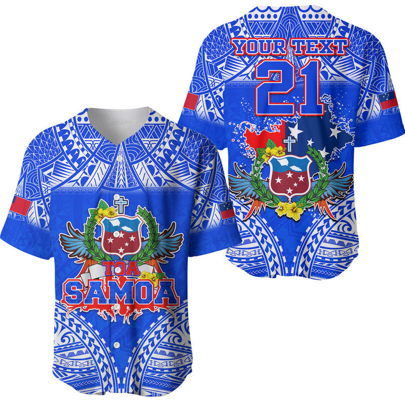 (Custom Personalised) Toa Samoa Polynesian Rugby Baseball Jersey Samoan Flag Blue Color