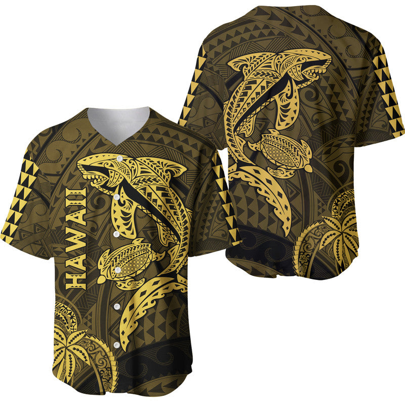 Hawaii Baseball Jersey Shark and Turtle Mix Kakau Gold