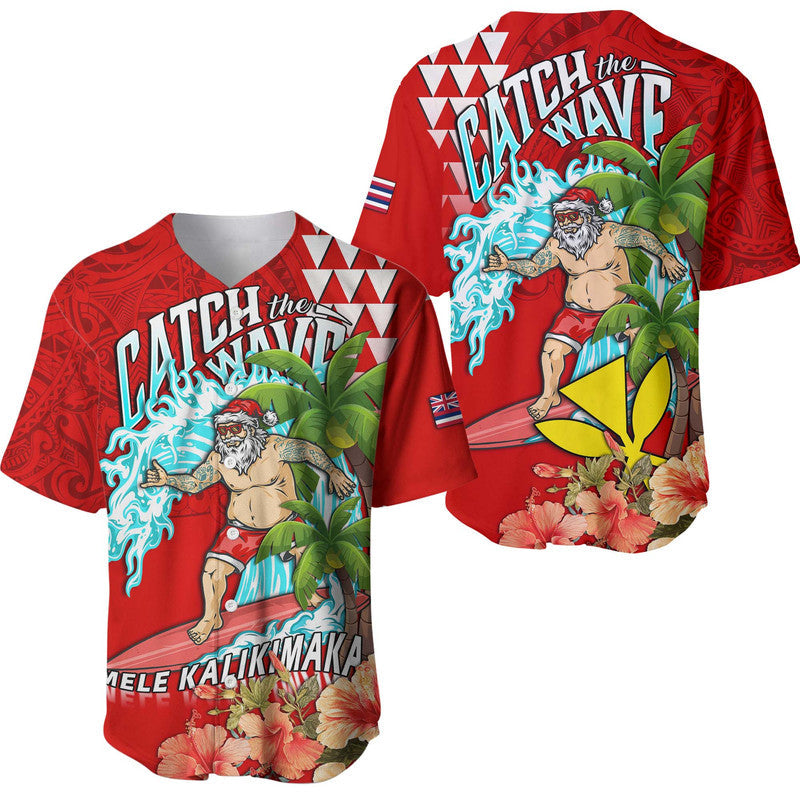 Hawaii Mele Kalikimaka Baseball Jersey Santa Claus Surfing Xmas Time