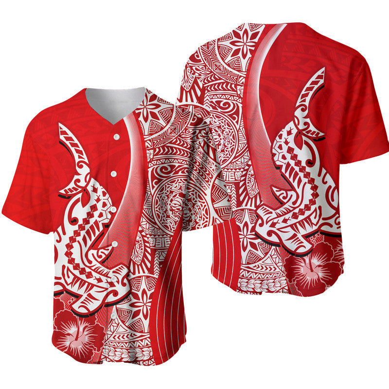 Hawaiian Shark Polynesian Baseball Jersey Vibe Red Style