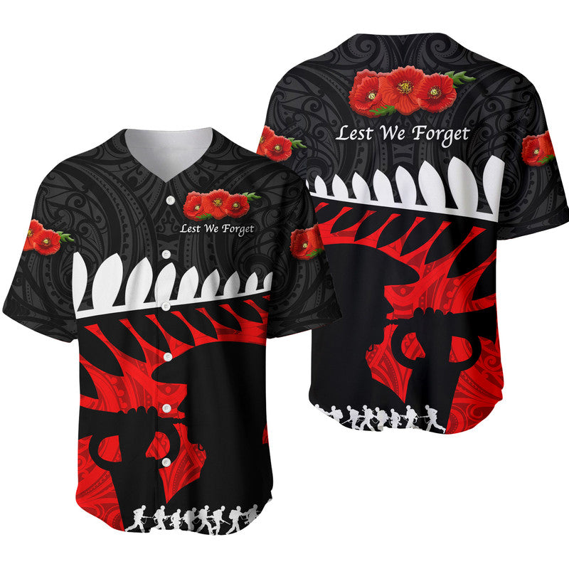 New Zealand Maori ANZAC Baseball Jersey Remembrance Soldier Black