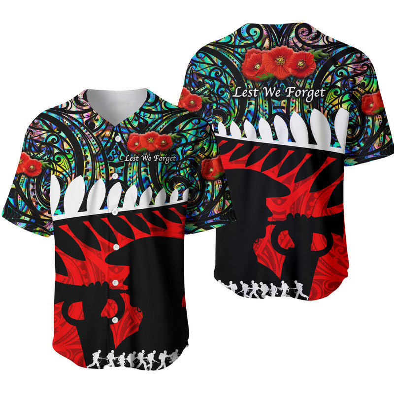 New Zealand Maori ANZAC Baseball Jersey Remembrance Soldier Paua Shell